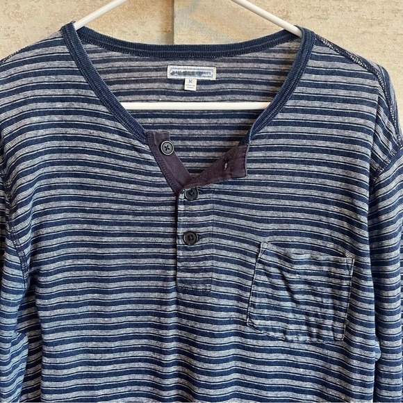 Wallace and Barnes Men's Blue Striped Knit Henley Shirt Top Size Medium - Picture 9 of 14